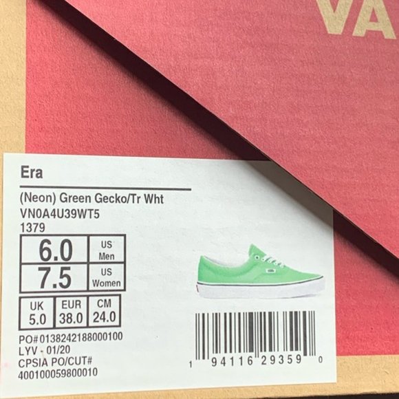VANS Women’s Green Gecko Neon Era Various sizes - Picture 6 of 6